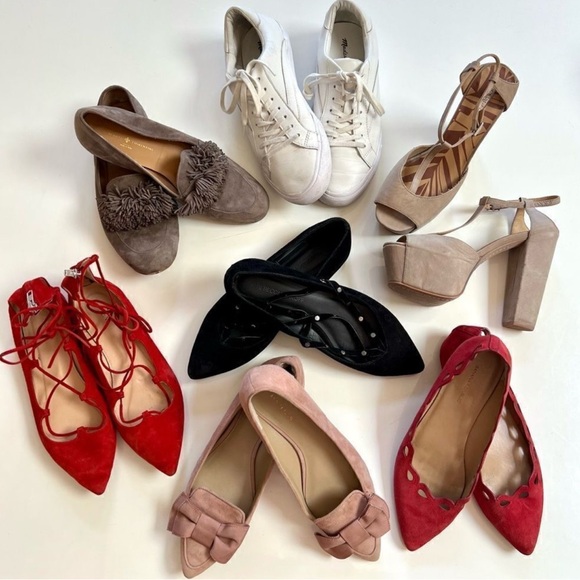 Ann Taylor Classic Preppy Pale Pink Suede Leather Pointed Toe Bow Flats Loafers - Picture 3 of 3